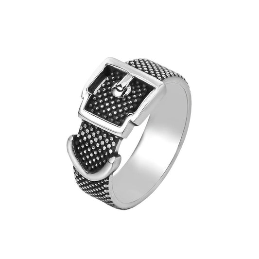 Retro Titanium Steel Ring with Personalized Belt Buckle Design for Men