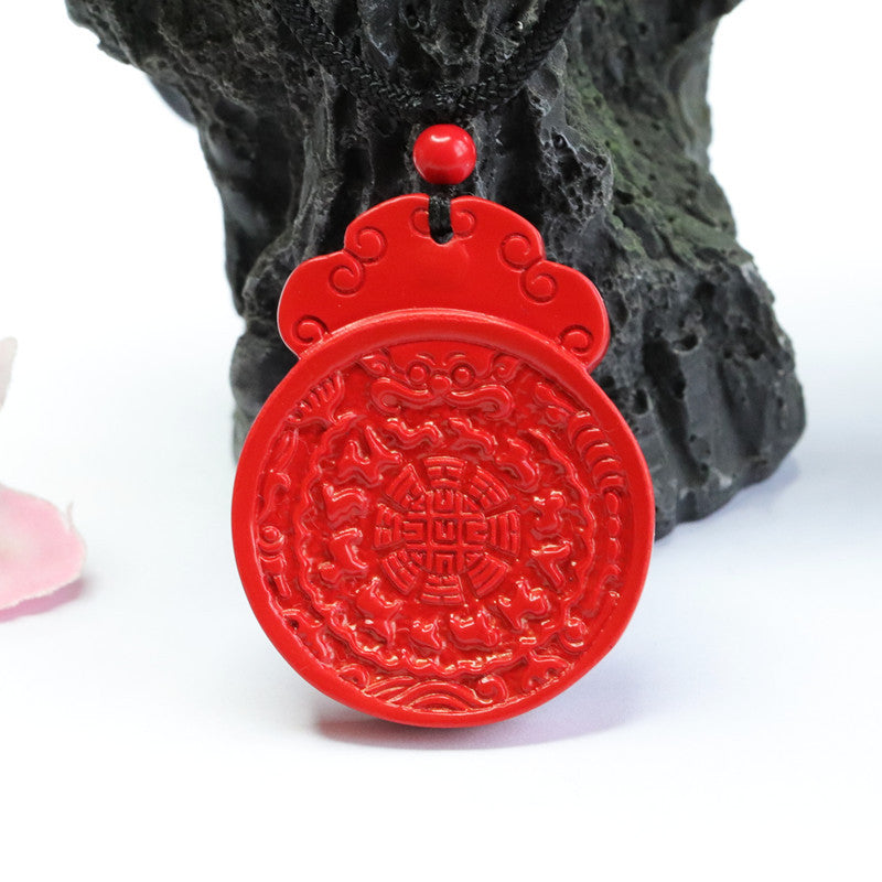 Red Sand Cinnabar Pendant with Nine Palaces Bagua Influence