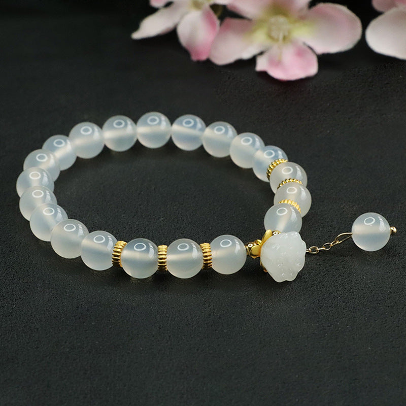 Lotus Slippery Agate and Chalcedony Sterling Silver Bracelet