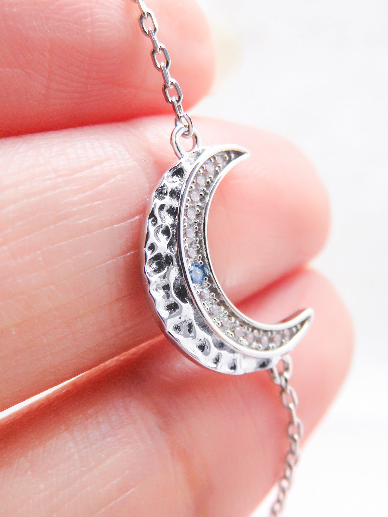 Zircon Crescent Moon Silver Bracelet