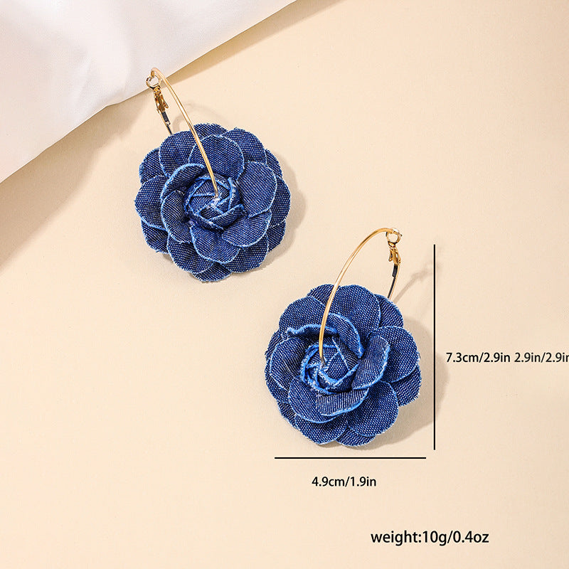 Retro Rose Denim Earrings with Artisan Craftsmanship and Boho Flair