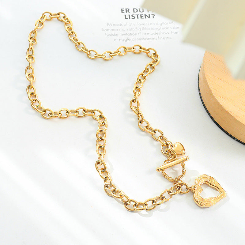 French Charm Heart Necklace - Elegant Gold Plated Clavicle Chain