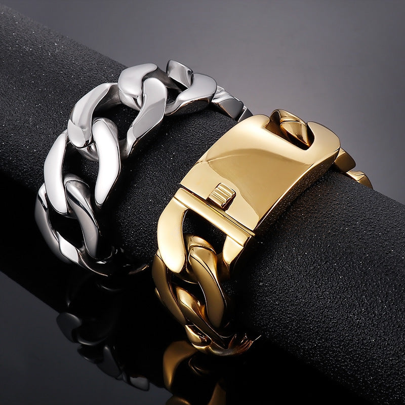 Trendy Men's Cuban Chain Bracelet in Gold Titanium Steel - Simple Electroplated Design