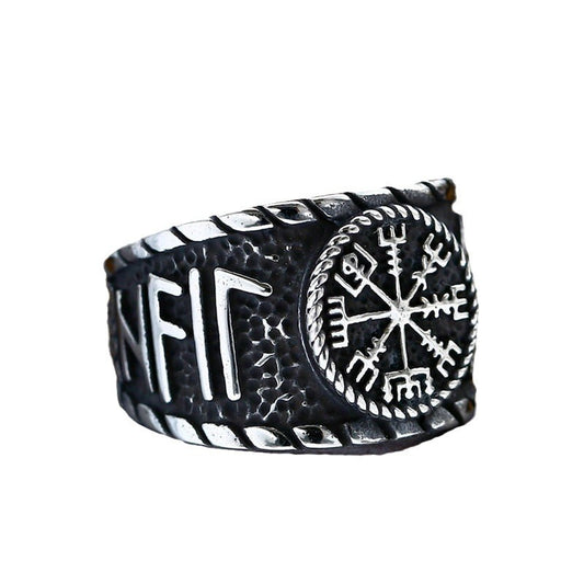 Viking Rune-Inspired Titanium Steel Letter Ring for Men - Wholesale Retro Style