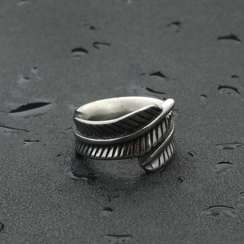 Titanium Steel Retro Feather Wing Ring for Men - Edgy Punk Jewelry Directly from Manufacturer