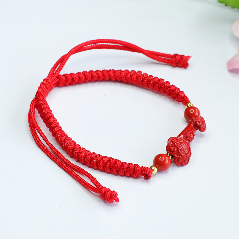 Red Cinnabar Stone Hand Rope Bracelet