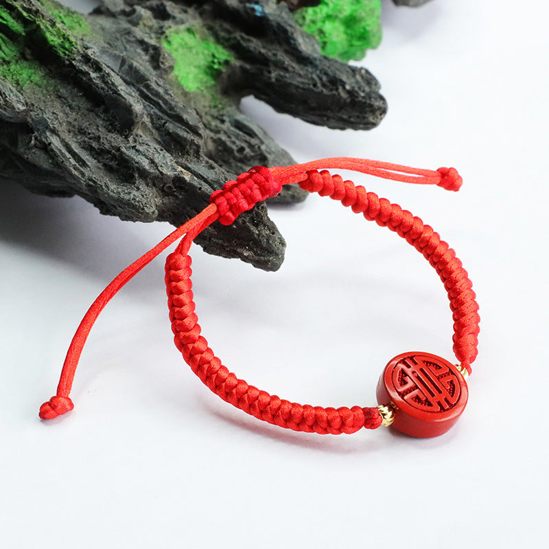 Red Sand Cinnabar Bracelet with Double Happiness Design