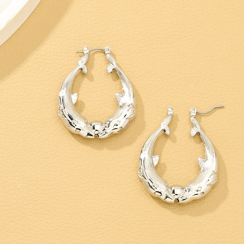 Dolphin Embossed Metal Earrings - Vienna Verve Collection