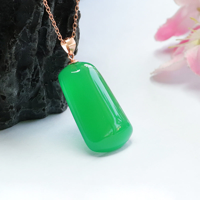 Green Chalcedony Sterling Silver Pendant Necklace