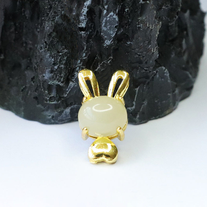 Golden Rabbit Pendant crafted with natural Hetian Jade