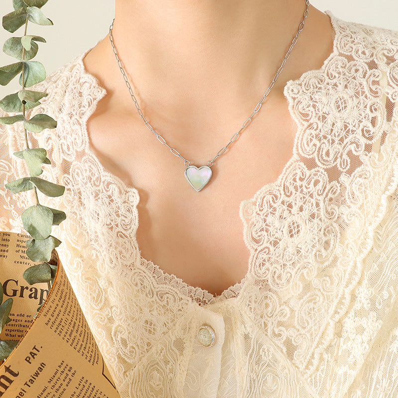 Elegant White Sea Shell Peach Heart Necklace with 18K Gold Plating