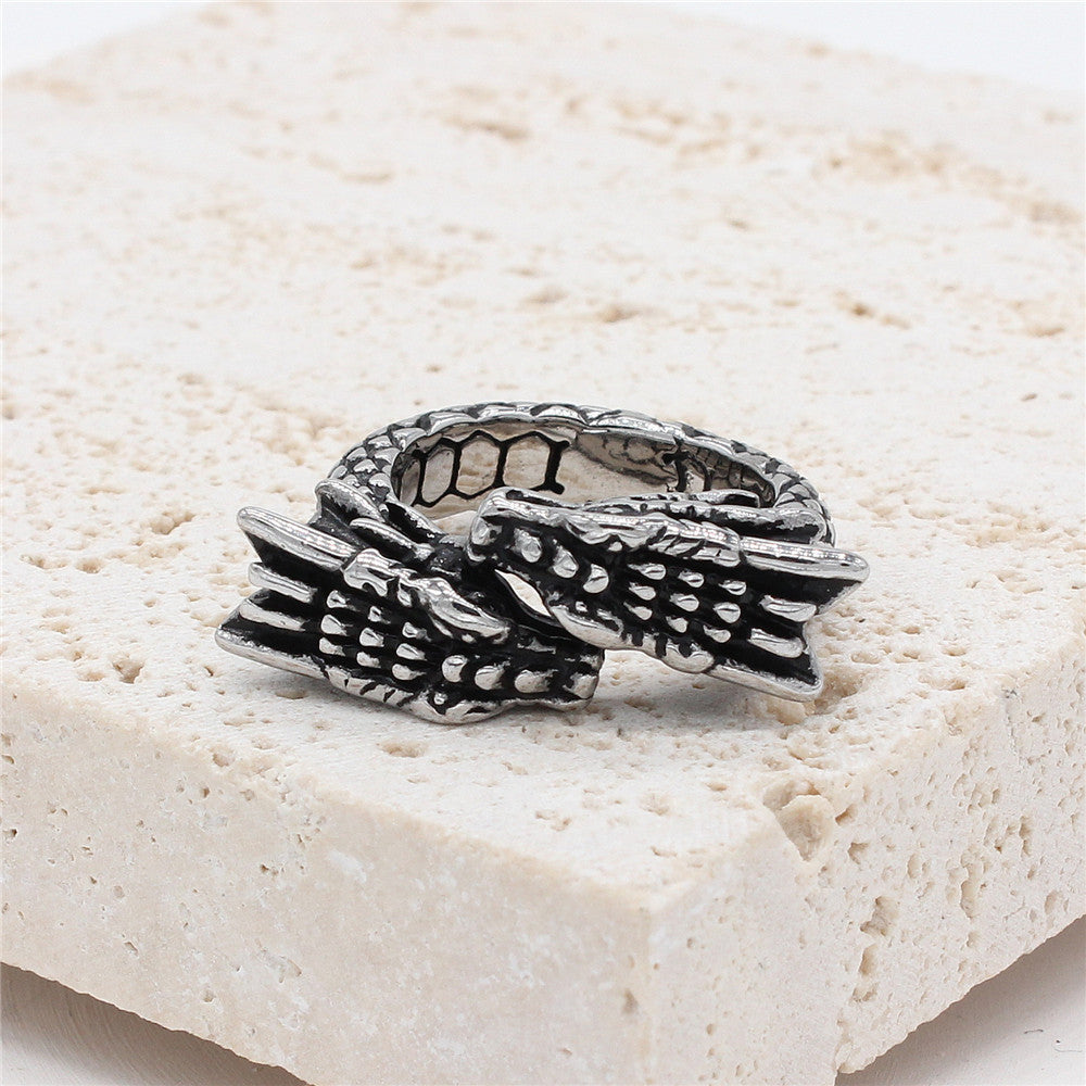 Double Headed Dragon Titanium Steel Ring for Men