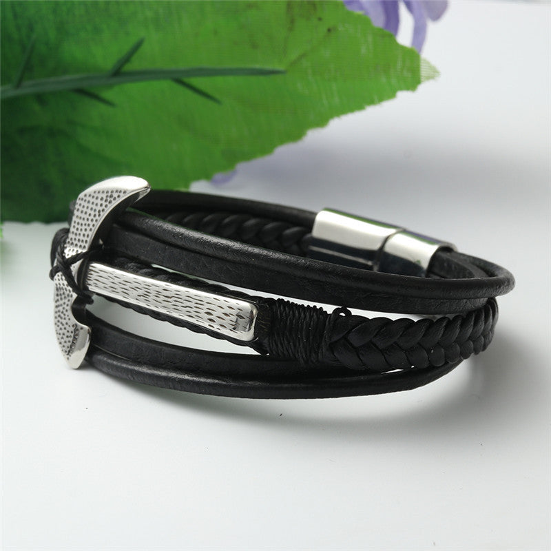 Titanium Steel Double-Headed Axe Leather Bracelet for Men - Personalized Punk Style