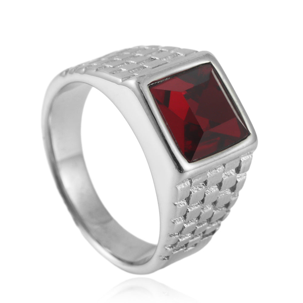 Trendy Multi-Color Stone Titanium Steel Square Ring for Men - Punk Retro Style