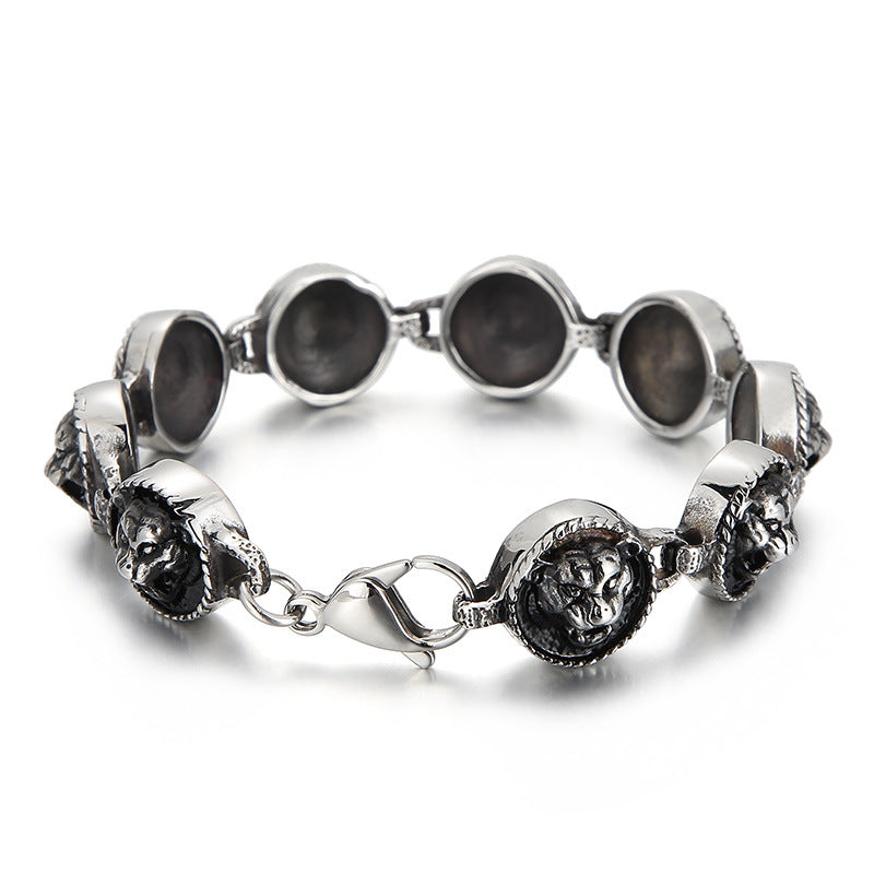 Trendy Titanium Steel Men's Bracelet with Tiger Head Design - European and American Hip-Hop Style