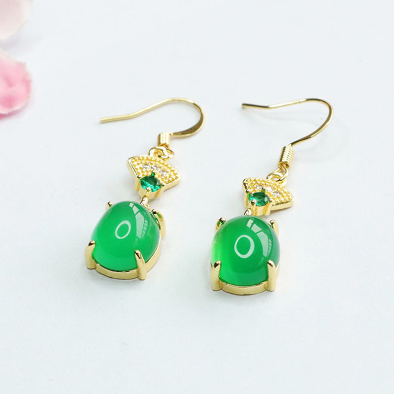 Fortune's Favor Green Chalcedony Red Agate Sterling Silver Earrings with Golden Ear Hooks