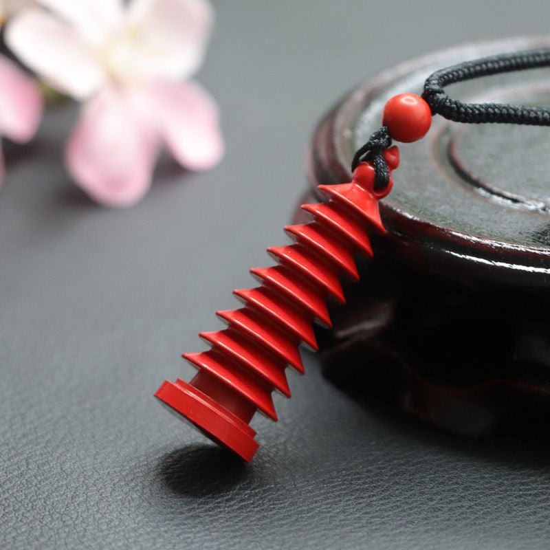 Red Sand Cinnabar Tower Pendant With Antique Sterling Silver ImVecorb