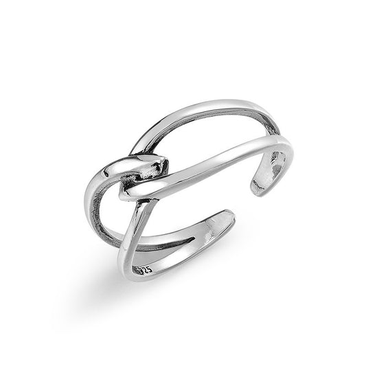 Double Layer Lines Cross Buckle Opening Sterling Silver Ring