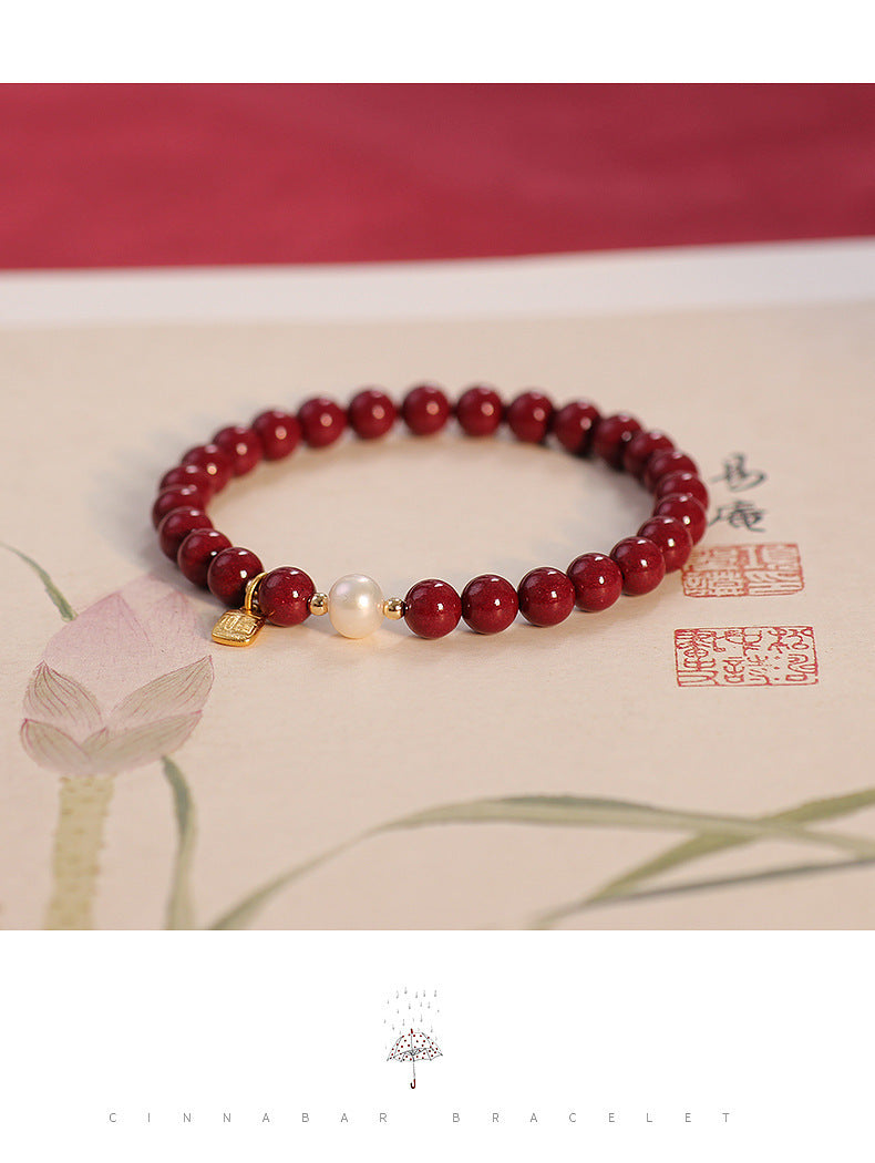 Authentic Purple and Gold Cinnabar Pearl Bracelet for Women