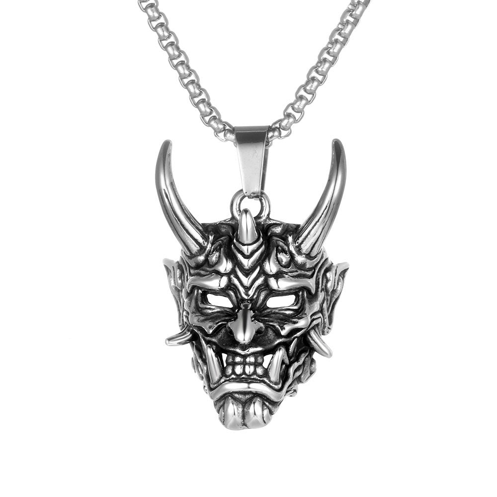 Japanese Three-Dimensional Prajna Skull Pendant Necklace in Durable Titanium Steel for Men