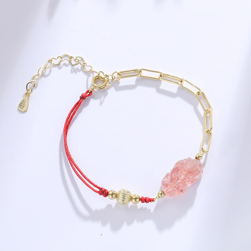 Strawberry Crystal Spliced Red Rope Bracelet with Sterling Silver Details from Planderful Collection