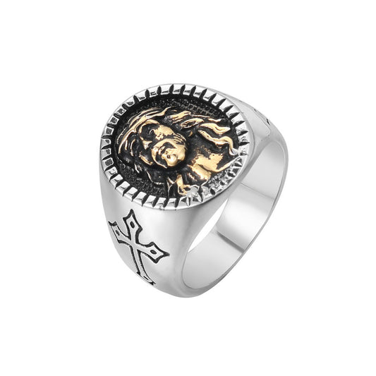 Wholesale Retro Cross Men's Titanium Steel Ring with Personalized Design