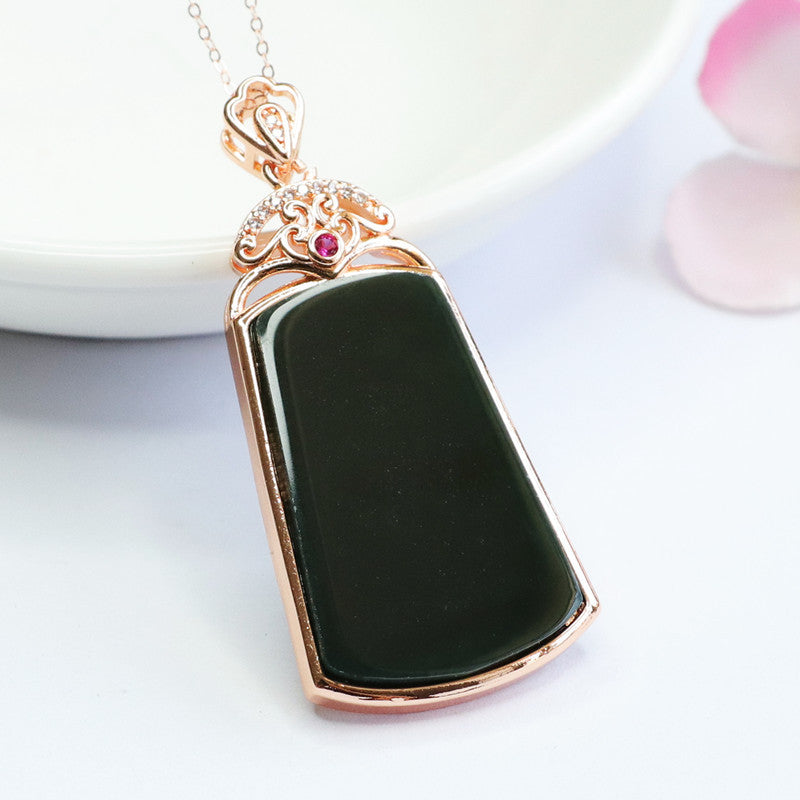 Jade Trapezoid Necklace with Sterling Silver Detail