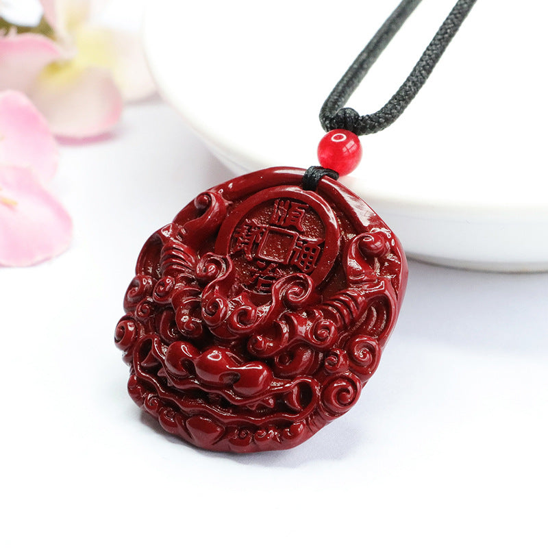 Dragon Head Five Emperor Coin Pendant with Cinnabar Stone