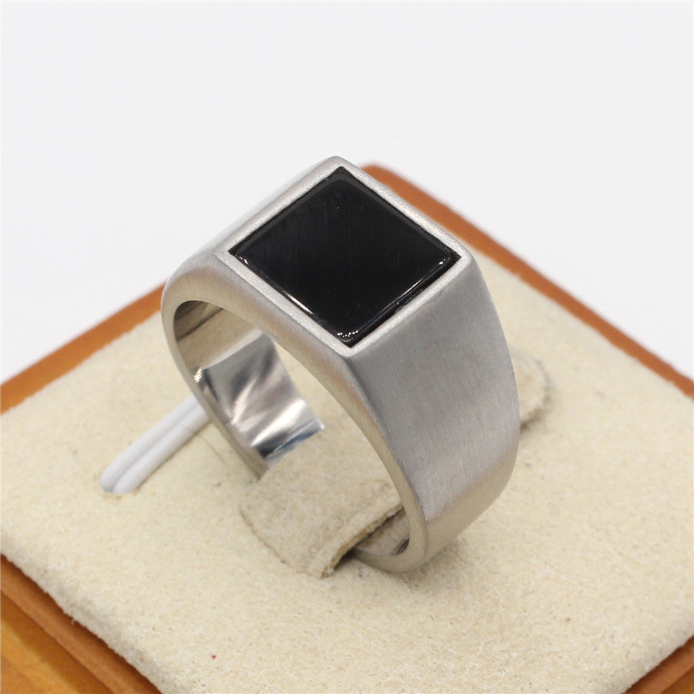 Simple Black Square Titanium Steel Men's Ring for Cold Weather