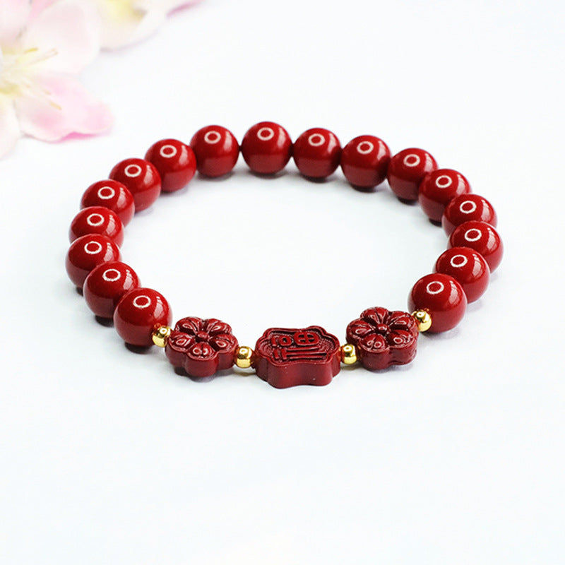 Cinnabar Five-Leaf Flower Sterling Silver Bracelet