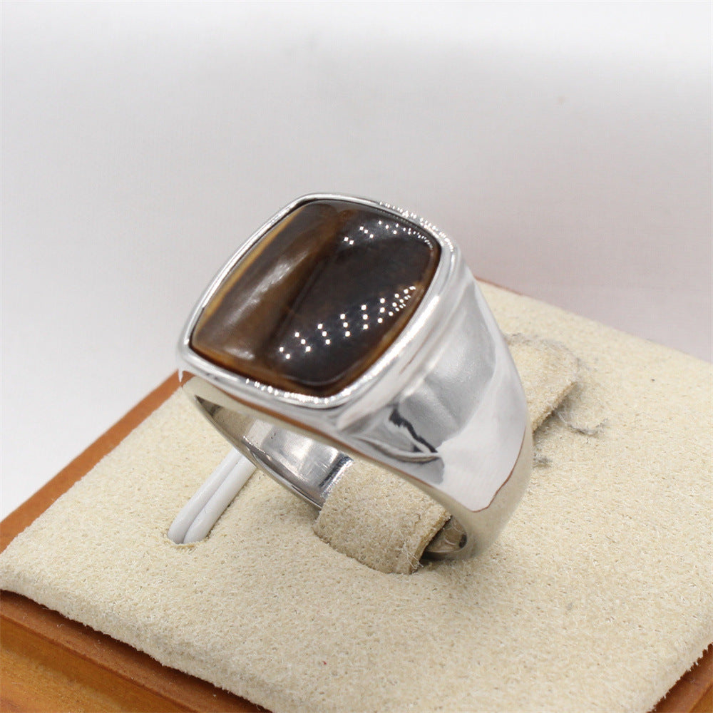 Personalized Vintage Square Stone Titanium Steel Ring for Men - European and American Style