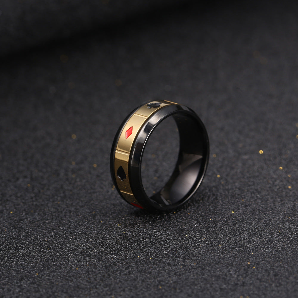 Custom Electroplated Hip-Hop Poker Ring for Men - Unique Titanium Steel Jewelry