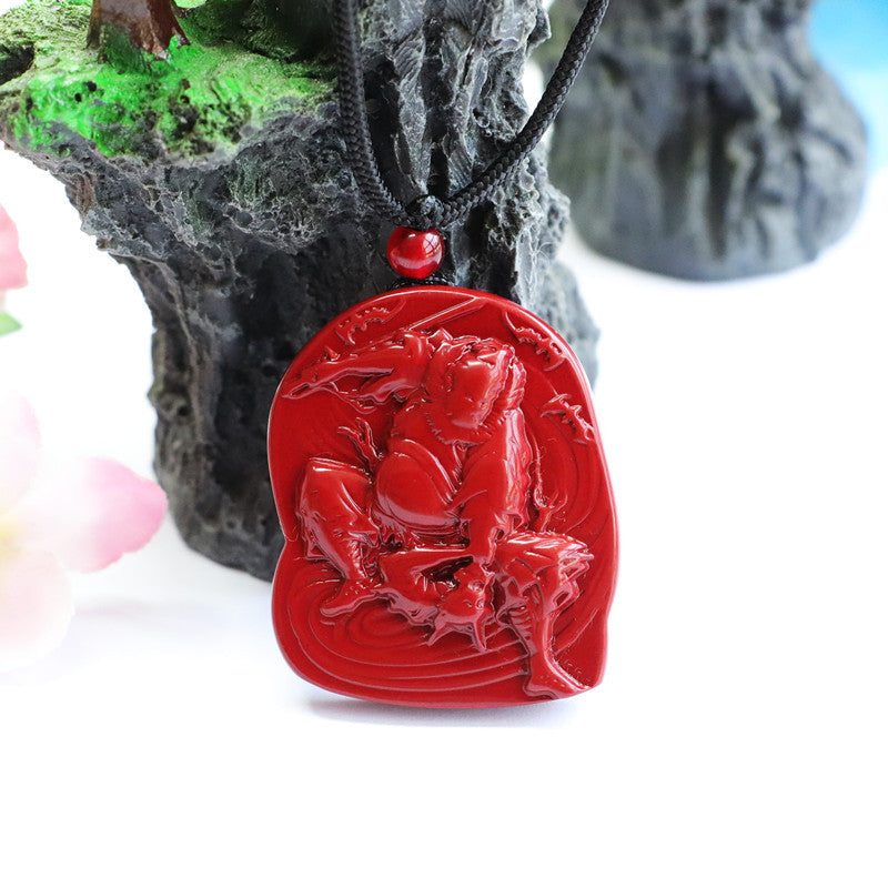 Vermilion Sand Purple Gold Sand Zhong Kui Ghost Hunter Pendant with Cinnabar Stone