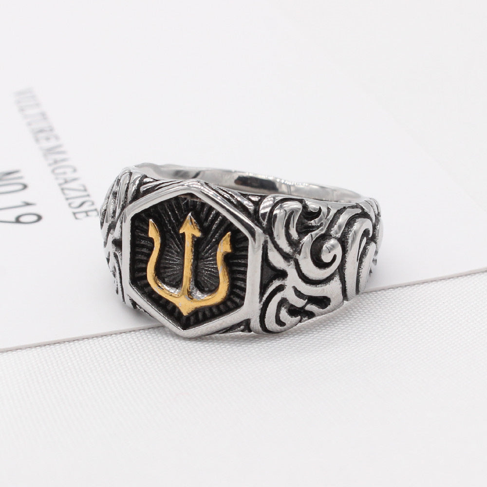 Online Celebrity Boyfriend Trident Titanium Ring for Wholesale Foreign Trade Jewelry Personality Retro