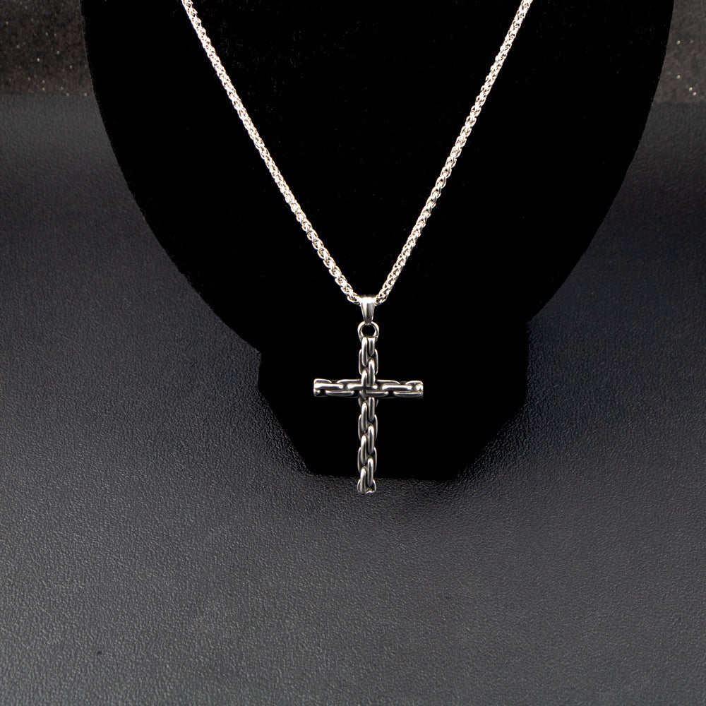 Urban Cross-Chain Titanium Steel Pendant Necklace for Men