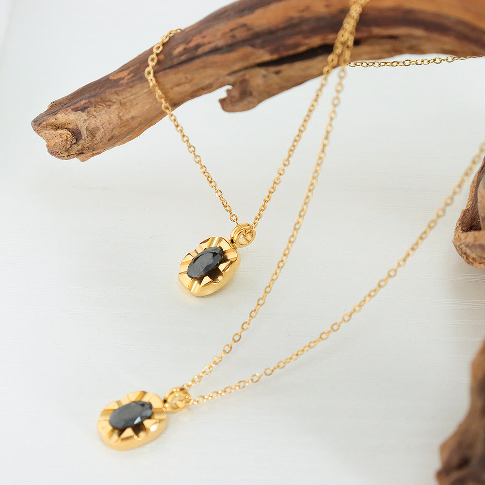 Dark Winds Black Zircon Necklace with 18K Gold Electroplating