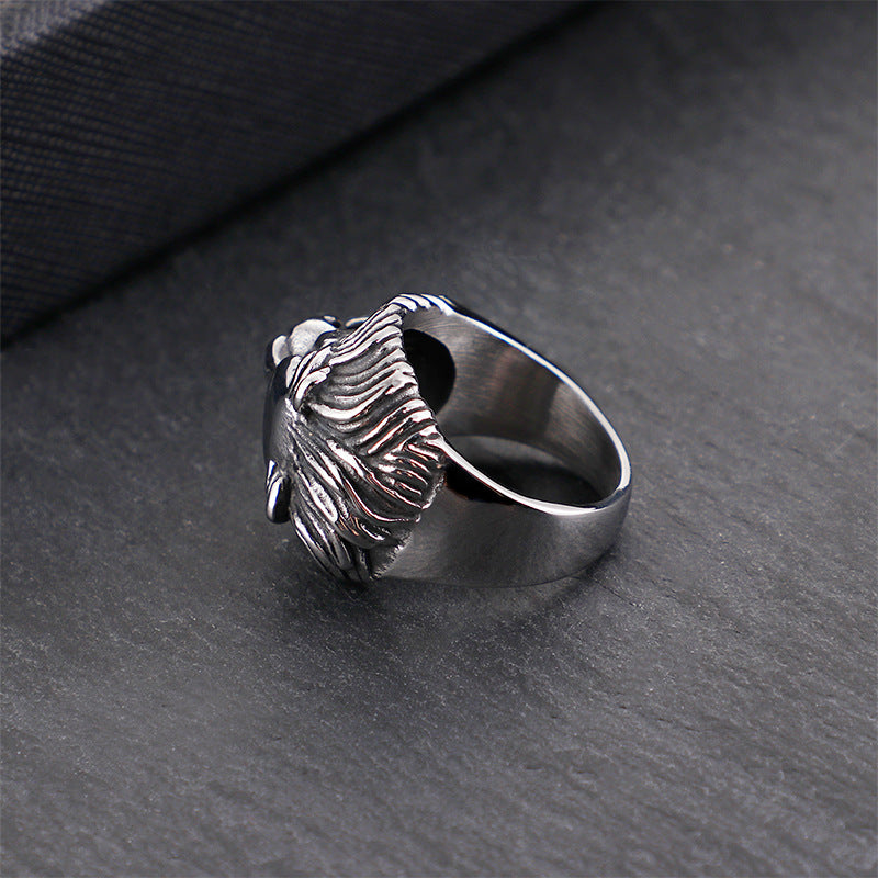 Vintage European and American Style Stainless Steel Lion Head Men's Ring in Titanium for Wholesale