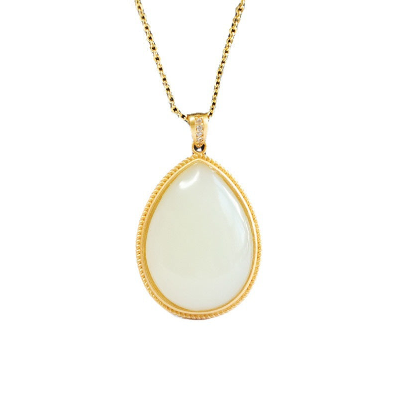 Droplet White Jade Necklace with Sterling Silver Pendant