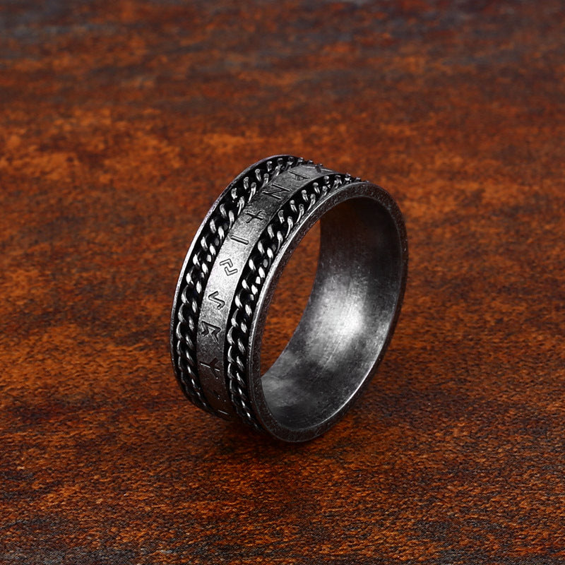 Nordic-Inspired Stainless Steel Chain Ring for Men - Stylish Viking Letter Design