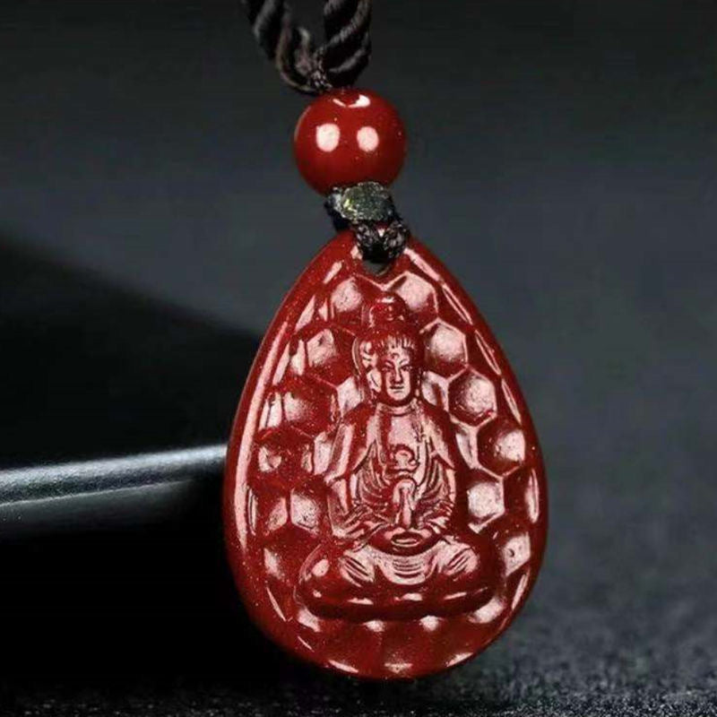 Purple Sand Guanyin and Buddha Sterling Silver Pendant with Cinnabar Stone