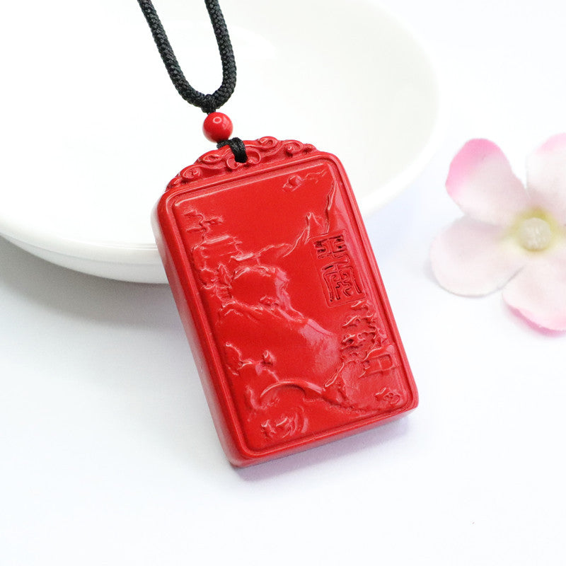 Red Sand Cinnabar Landscape Necklace with Sterling Silver Needle