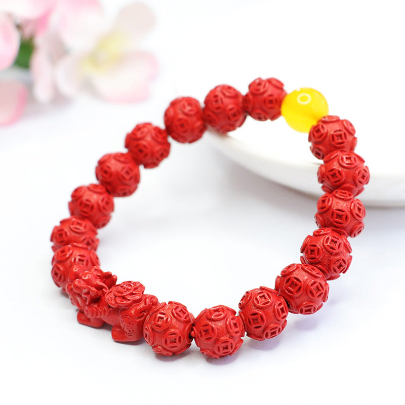 Red Sand Pixiu Copper Coin Bracelet