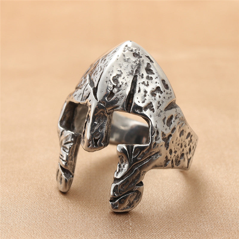 Titanium Steel Spartan Helmet Ring for Men - Retro Trendy European and American Jewelry Accessory