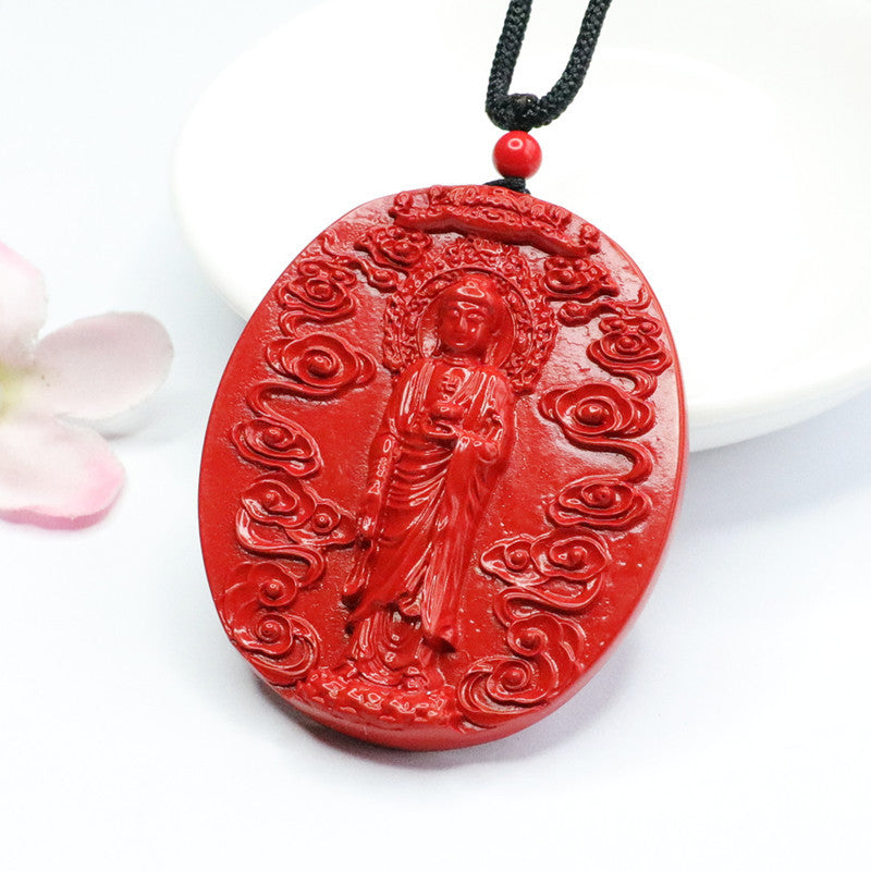 Cinnabar Stone Amitabha Buddha Sterling Silver Pendant