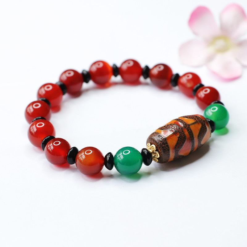 Heavenly Red Agate and Green Chalcedony Sterling Silver Bracelet