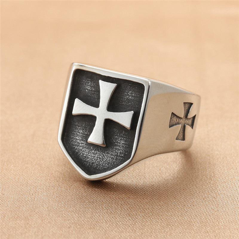 Stylish Titanium Steel Cross Ring for Men - Personalized Retro Accessory in Stainless Steel