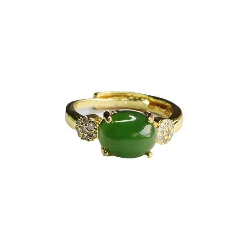 Beautiful Fortune's Favor Jade and Zircon Ring with Spinach Green Jasper