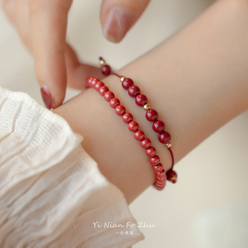 Cinnabar Lucky Gold Beads Sterling Silver and 14k Gold-Plated Bracelet with Crystal Beads