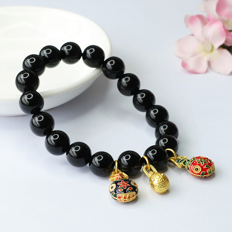 Gold Swallowing Beast Black Agate Bracelet