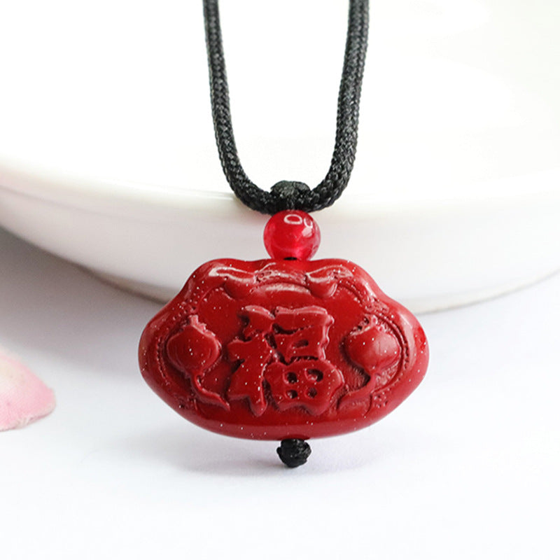 Ethnic Style Purple Gold Sand Blessing Ruyi Pendant with Cinnabar Stone